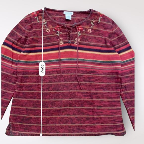 St. John’s Bay Front Tie Floral Embroidered Shirt Womens Large Boho Fall - Picture 3 of 8